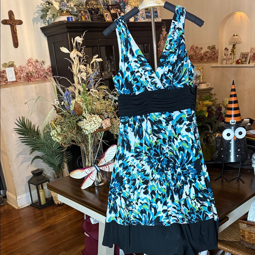 Jones New York Blue and Black Floral Maxi Dress